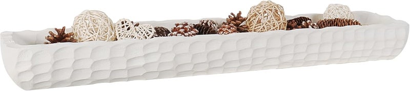 Oakrain 30 inches Large Decorative Bowl for Home Decor, White Dough Bowl with Hand Carved Irregular Texture, Unique Table Centerpieces, Wooden Home Decor Accents for Farmhouse Boho Rustic Style - Image 1